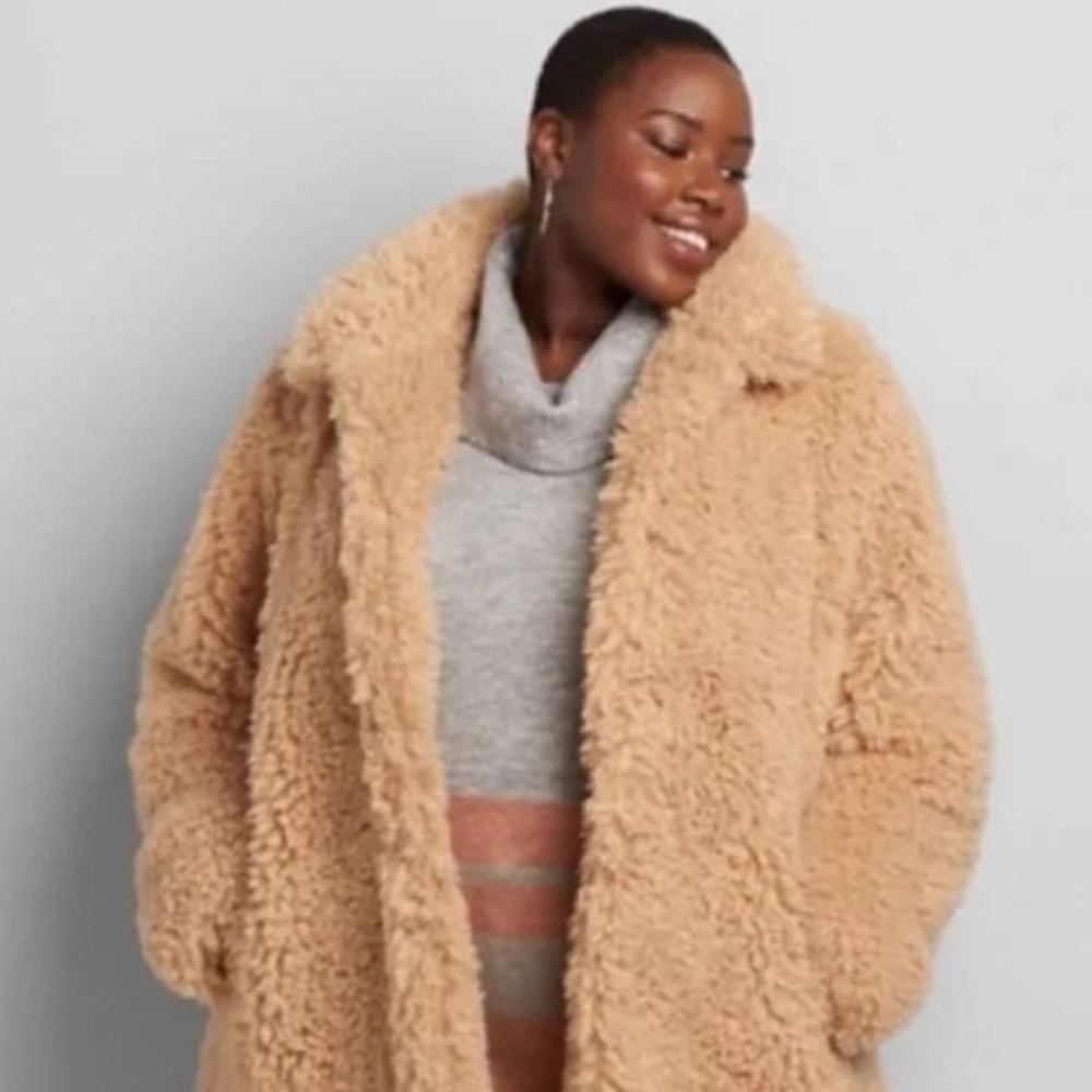 Lane Bryant faux fur tan teddy bear coat 14/16 BNWT